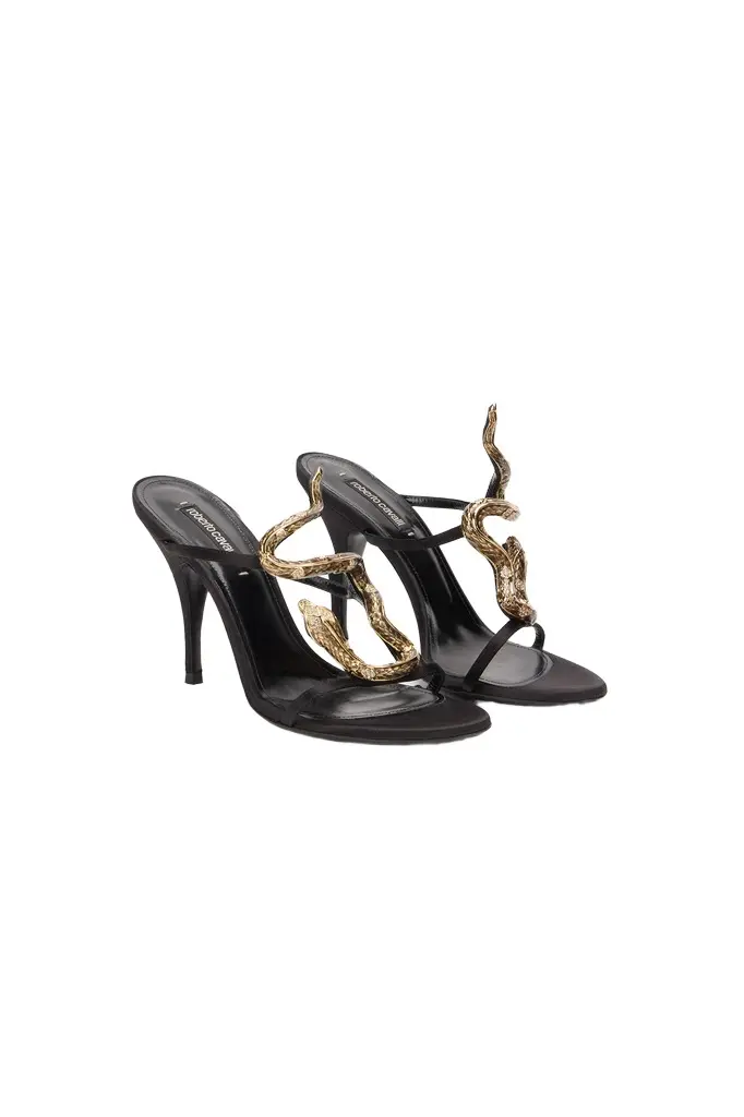 Roberto Cavalli Leather sandals with jewel snake detail