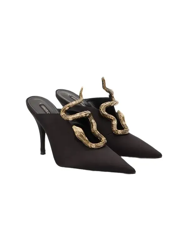 Black Mules with Jewel Snake Detail Black Mules with Jewel Snake Detail