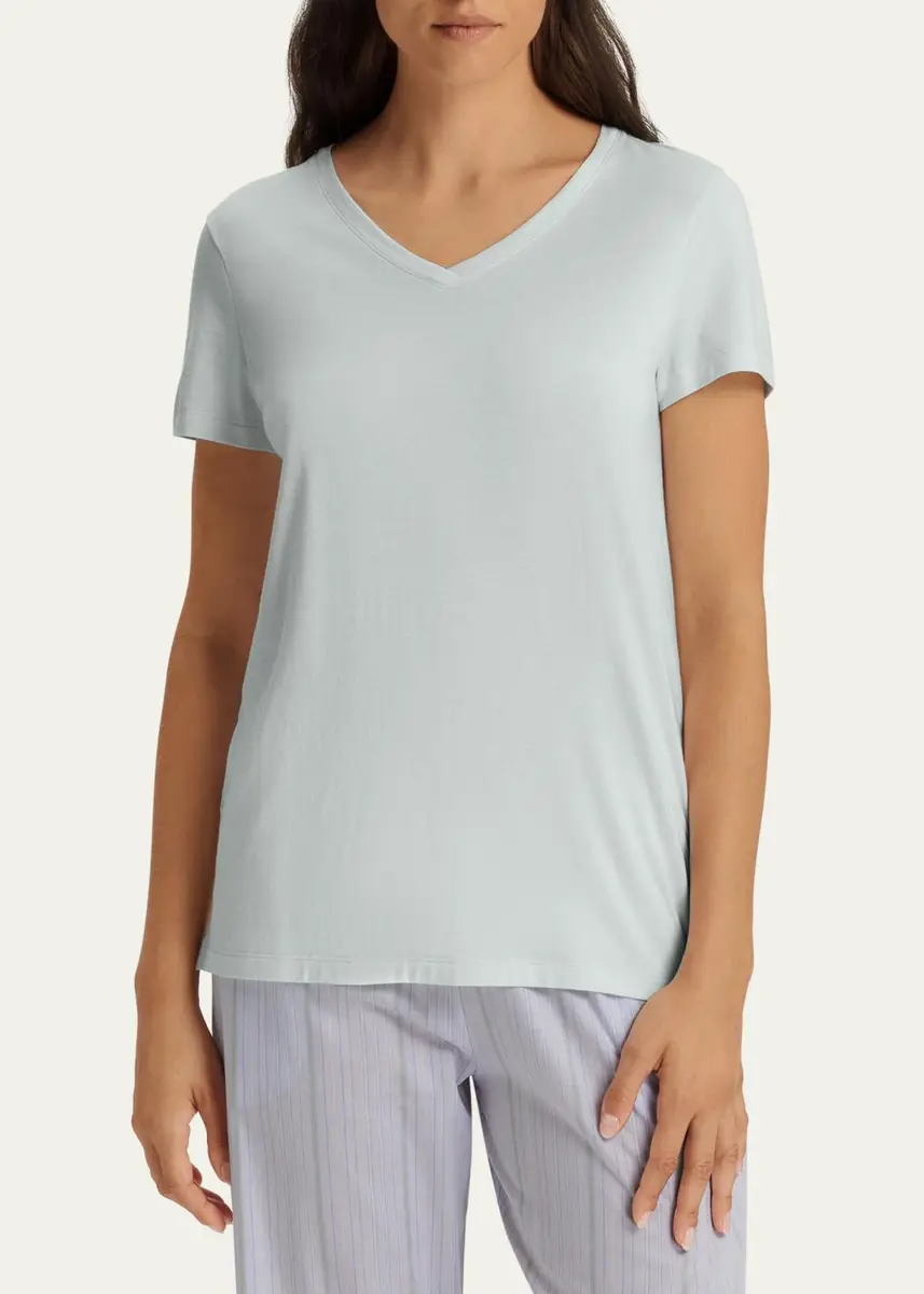 Hanro V-Neck Sleep and Lounge Cotton T-Shirt | Thumbnail 2 Hanro V-Neck Sleep and Lounge Cotton T-Shirt | Thumbnail 2