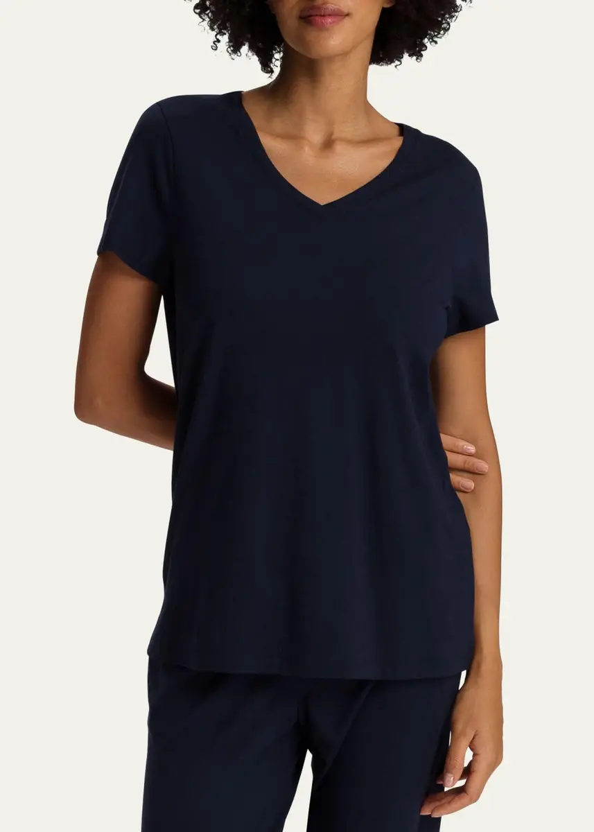 Hanro V-Neck Sleep and Lounge Cotton T-Shirt | Thumbnail 5 Hanro V-Neck Sleep and Lounge Cotton T-Shirt | Thumbnail 5