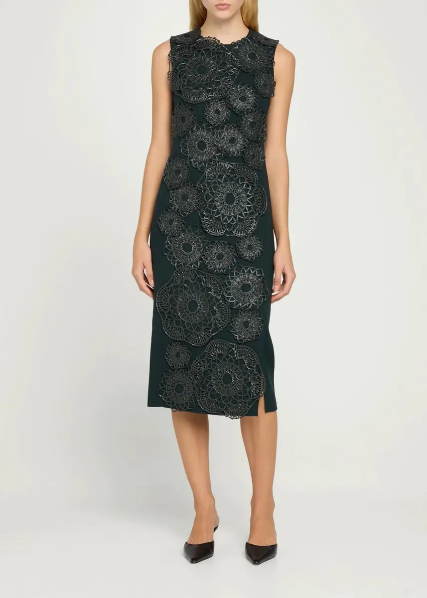 Akris Anemone Embroidered Double-Face Wool Midi Sheath Dress | Thumbnail 2 Akris Anemone Embroidered Double-Face Wool Midi Sheath Dress | Thumbnail 2