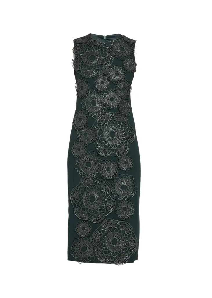 Akris Anemone Embroidered Double-Face Wool Midi Sheath Dress