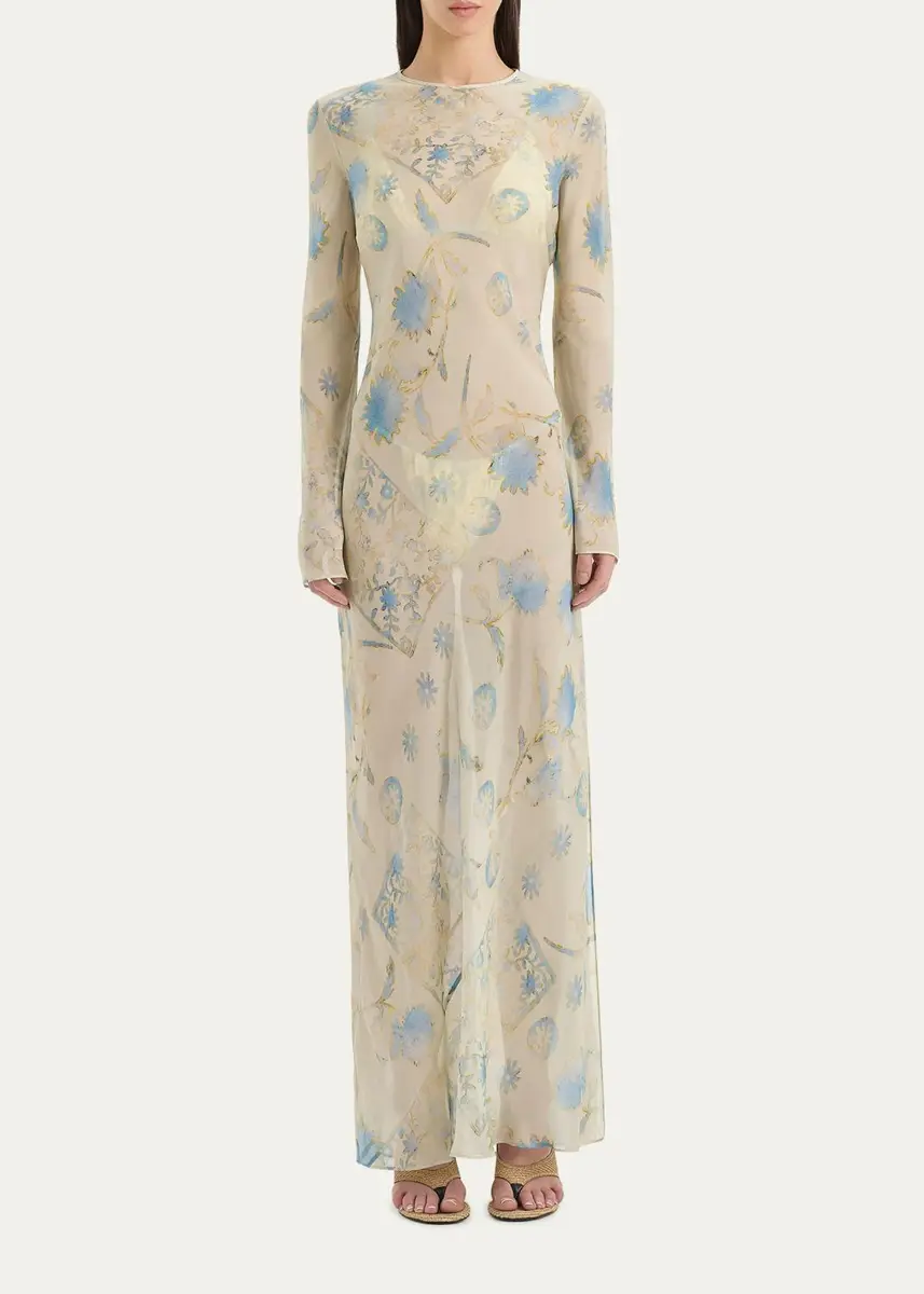 SIR. Cecile Floral Chiffon Long-Sleeve Maxi Dress | Thumbnail 2
