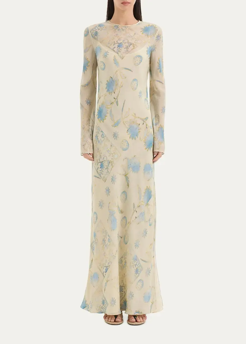 SIR. Cecile Floral Chiffon Long-Sleeve Maxi Dress | Thumbnail 4