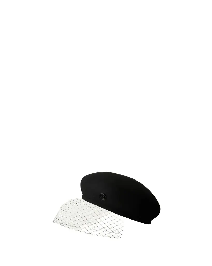 Maison Michel New Bonnie Black Veil Felt Beret