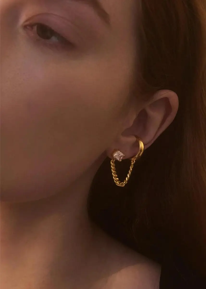 Lady Grey 14K Gold-Plated Crystal Tether Earring, Single | Thumbnail 2 Lady Grey 14K Gold-Plated Crystal Tether Earring, Single | Thumbnail 2