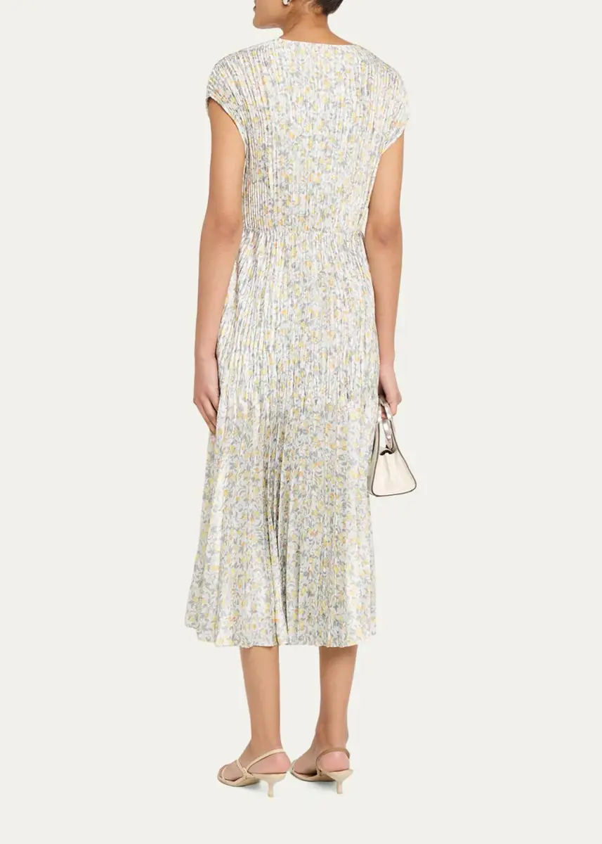 Vince Citrine Bloom Pleated Satin Dress | Thumbnail 3 Vince Citrine Bloom Pleated Satin Dress | Thumbnail 3