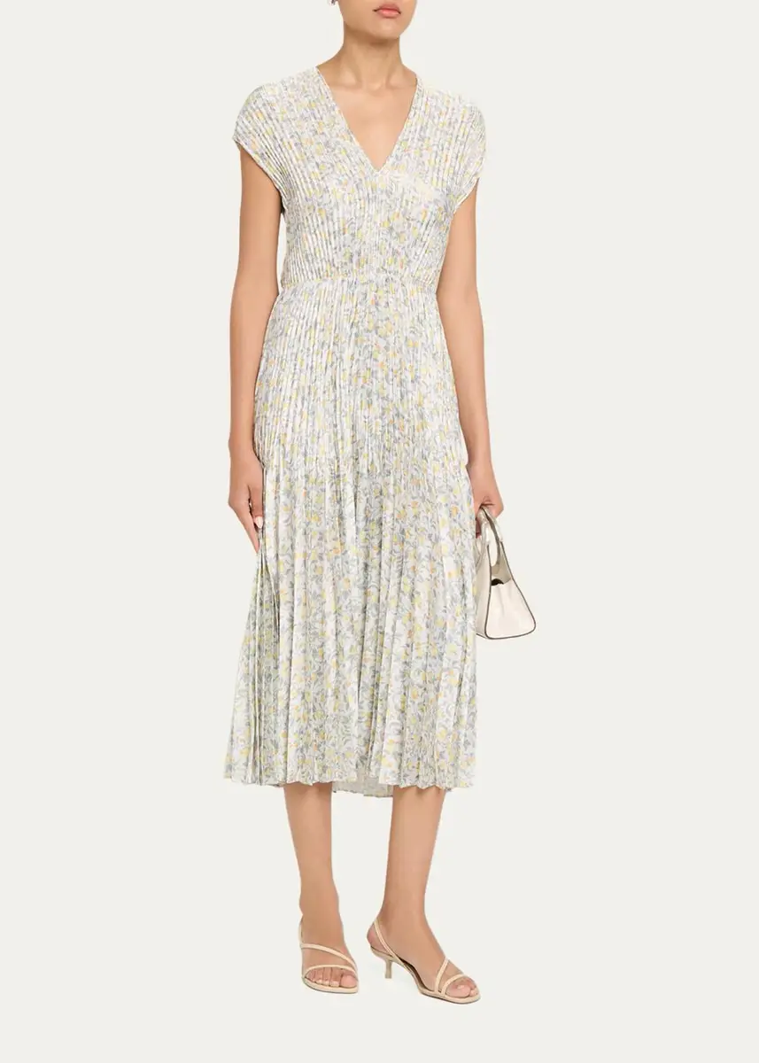 Vince Citrine Bloom Pleated Satin Dress | Thumbnail 4 Vince Citrine Bloom Pleated Satin Dress | Thumbnail 4