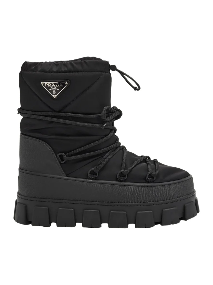 Prada Triangle Logo Lug-Sole Nylon Snow Boots