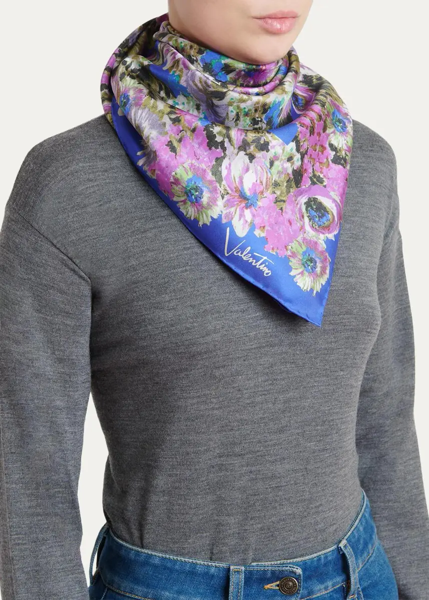 Valentino Garavani Floral Silk Foulard Scarf | Thumbnail 3 Valentino Garavani Floral Silk Foulard Scarf | Thumbnail 3