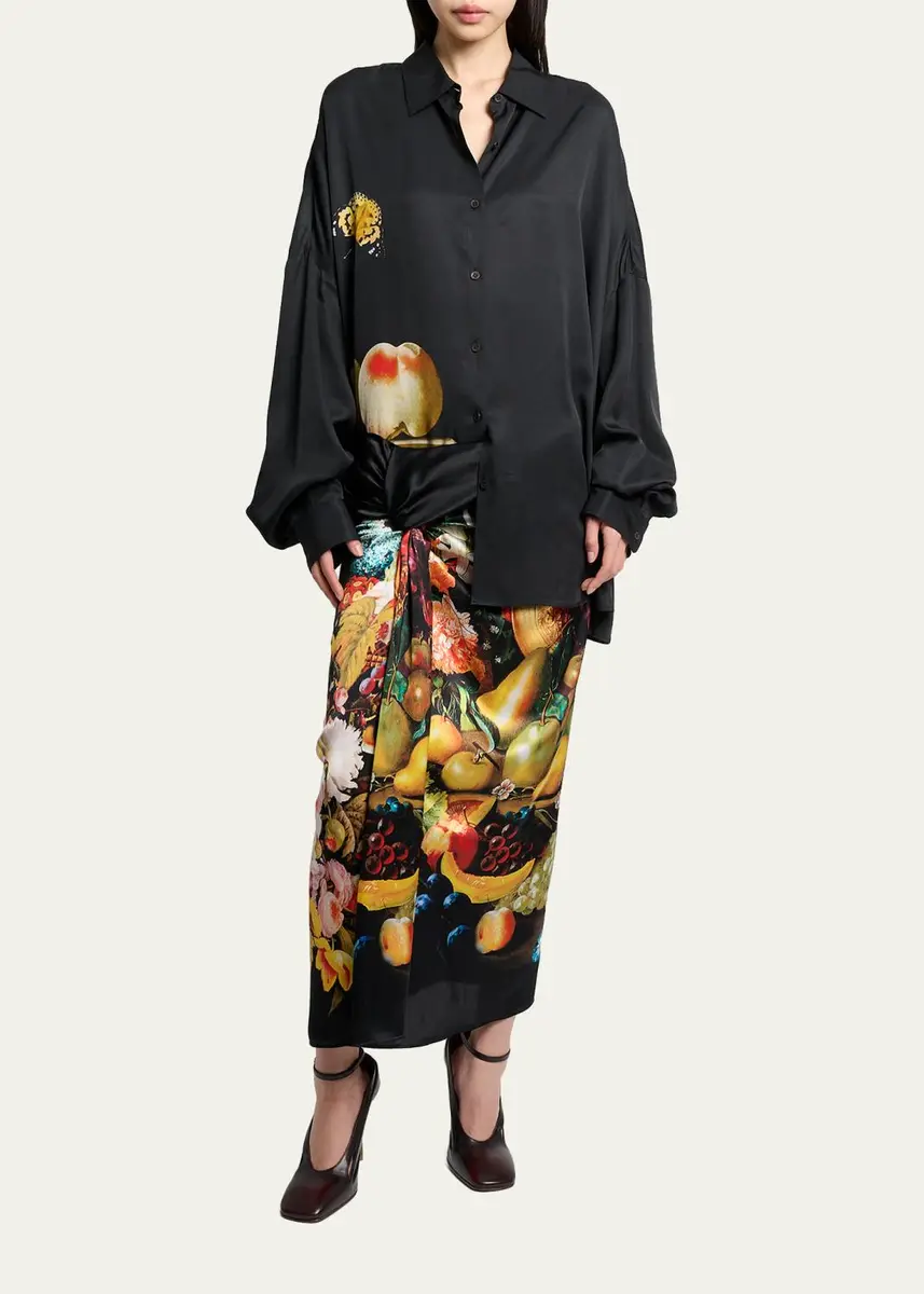Dries Van Noten Printed Satin Oversized Button-Front Shirt | Thumbnail 2