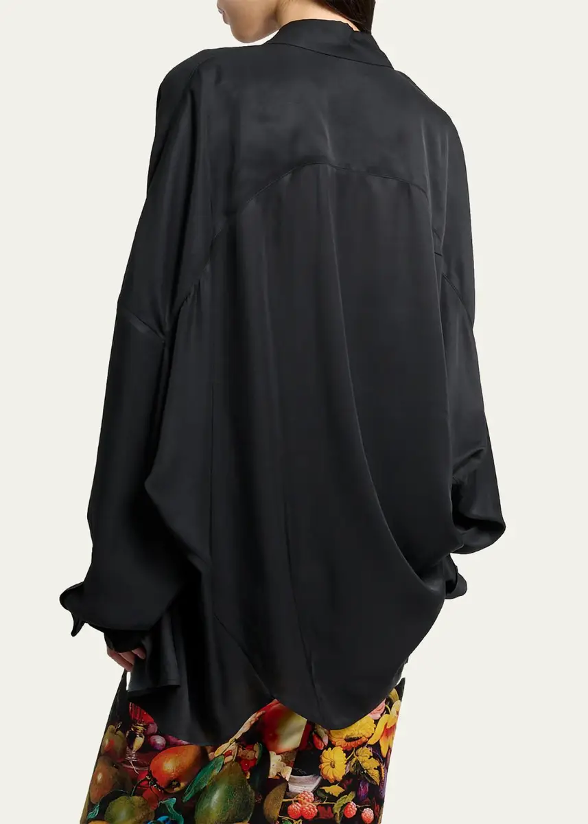 Dries Van Noten Printed Satin Oversized Button-Front Shirt | Thumbnail 3