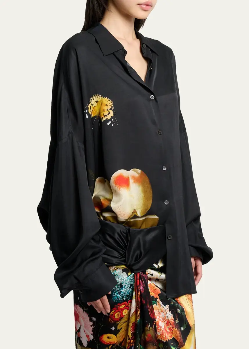 Dries Van Noten Printed Satin Oversized Button-Front Shirt | Thumbnail 4