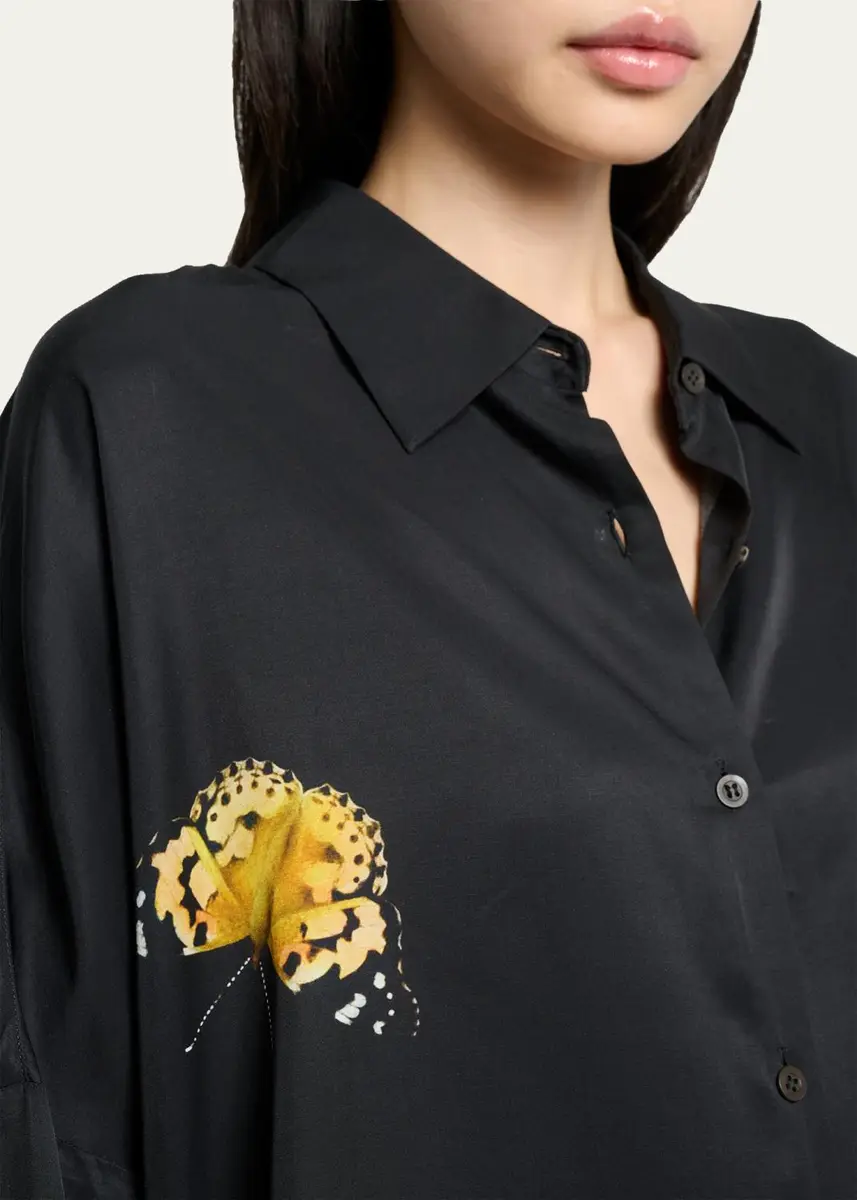 Dries Van Noten Printed Satin Oversized Button-Front Shirt | Thumbnail 5