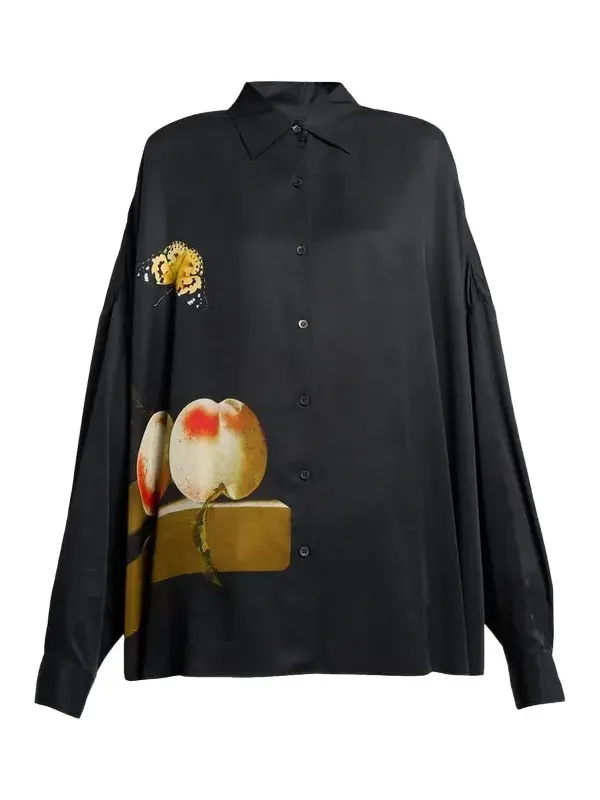 Dries Van Noten Printed Satin Oversized Button-Front Shirt