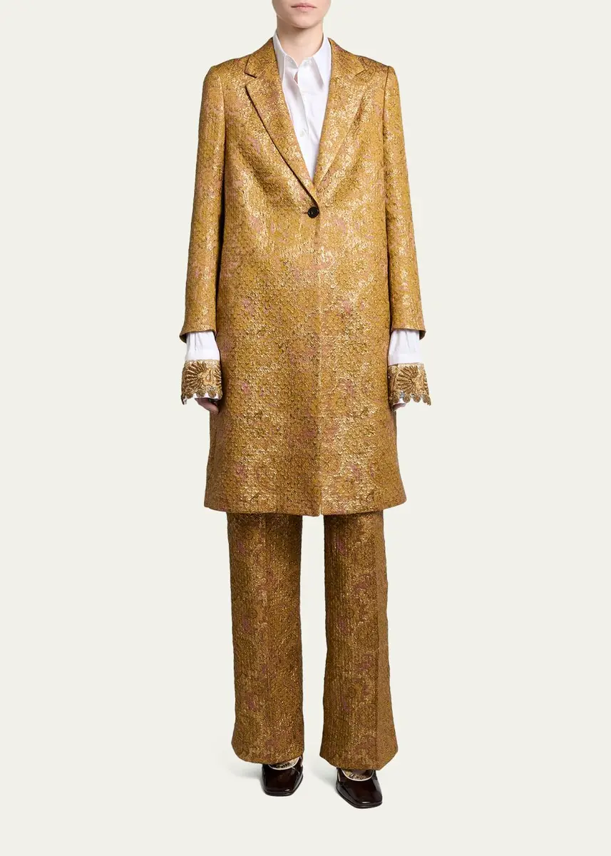 Dries Van Noten Metallic Paisley Jacquard Single-Breasted Long Coat | Thumbnail 2
