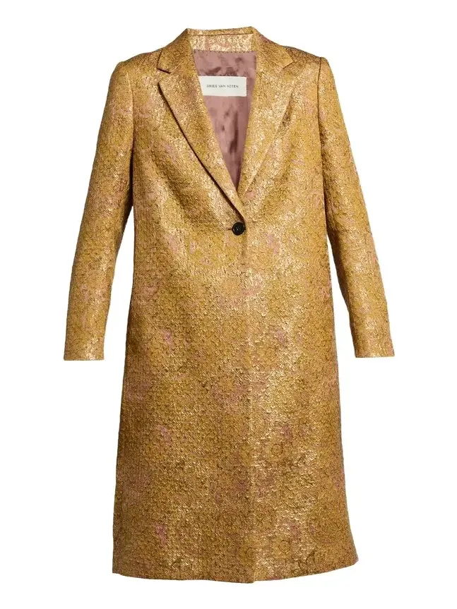 Dries Van Noten Metallic Paisley Jacquard Single-Breasted Long Coat