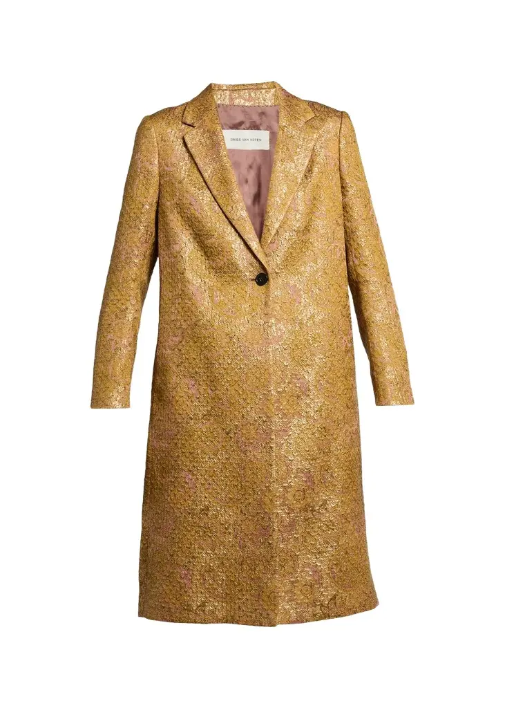 Metallic Paisley Jacquard Single-Breasted Long Coat Metallic Paisley Jacquard Single-Breasted Long Coat