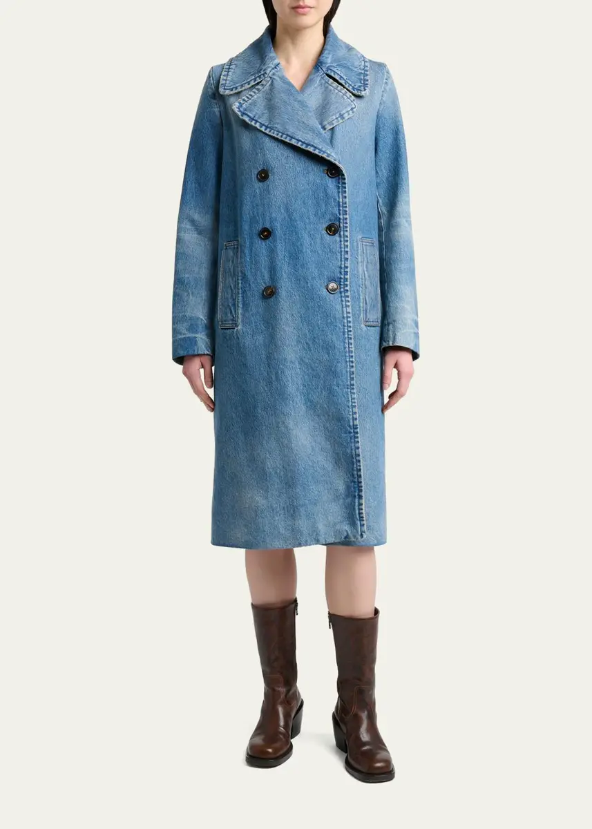 Dries Van Noten Riani Denim Double-Breasted Long Coat | Thumbnail 2