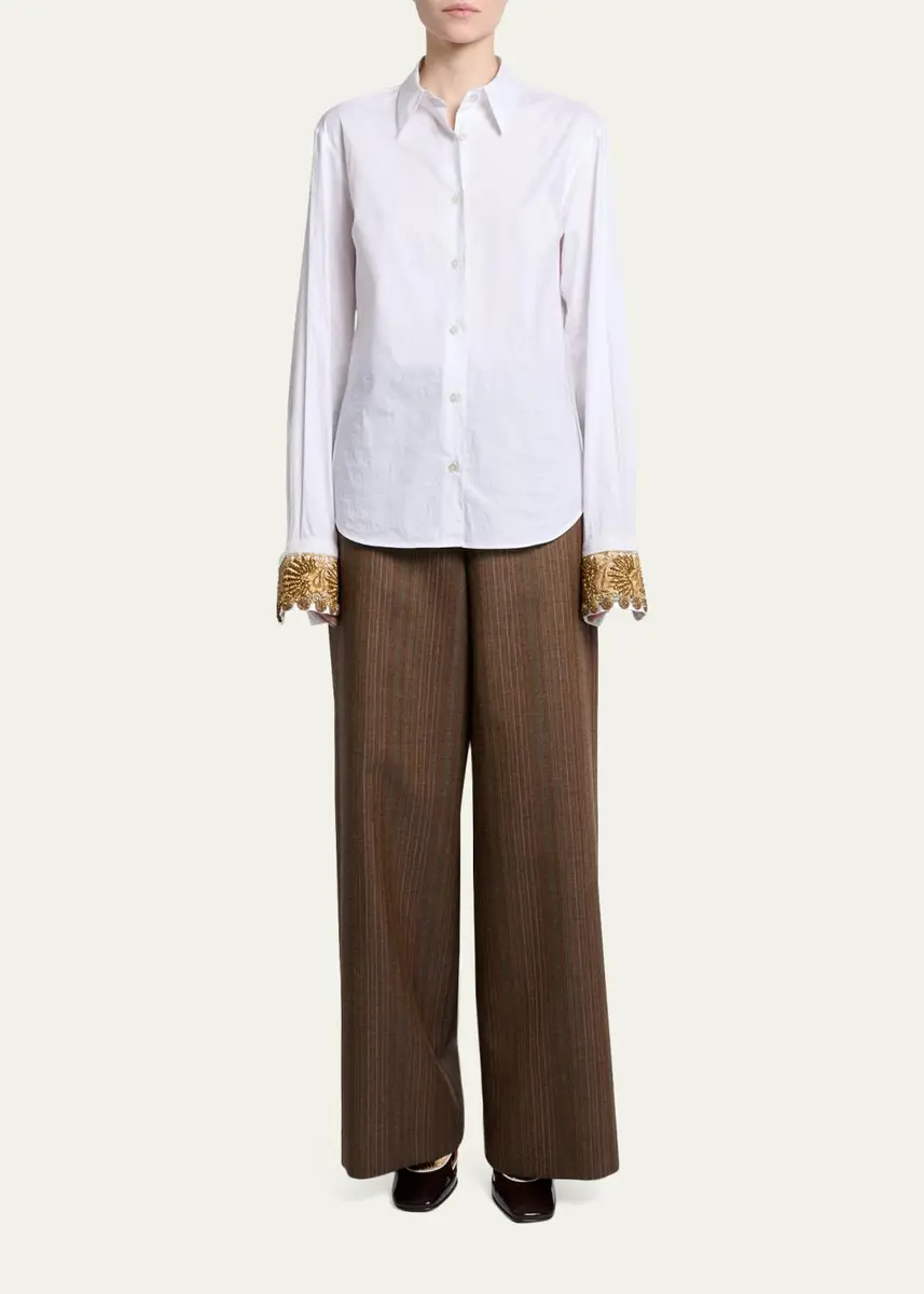 Dries Van Noten Embellished Cuff Cotton Poplin Button-Down Shirt | Thumbnail 2 Dries Van Noten Embellished Cuff Cotton Poplin Button-Down Shirt | Thumbnail 2
