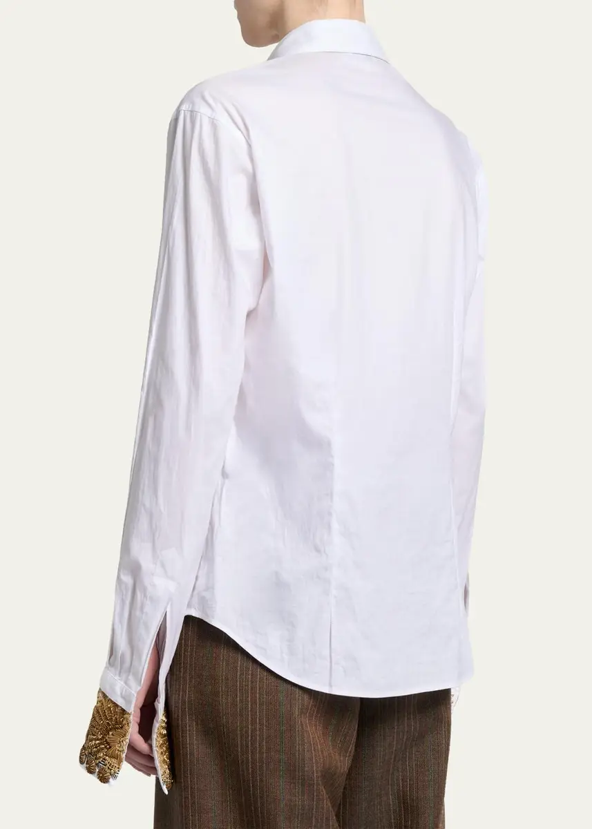 Dries Van Noten Embellished Cuff Cotton Poplin Button-Down Shirt | Thumbnail 3 Dries Van Noten Embellished Cuff Cotton Poplin Button-Down Shirt | Thumbnail 3