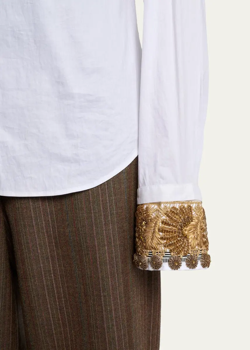 Dries Van Noten Embellished Cuff Cotton Poplin Button-Down Shirt | Thumbnail 5 Dries Van Noten Embellished Cuff Cotton Poplin Button-Down Shirt | Thumbnail 5
