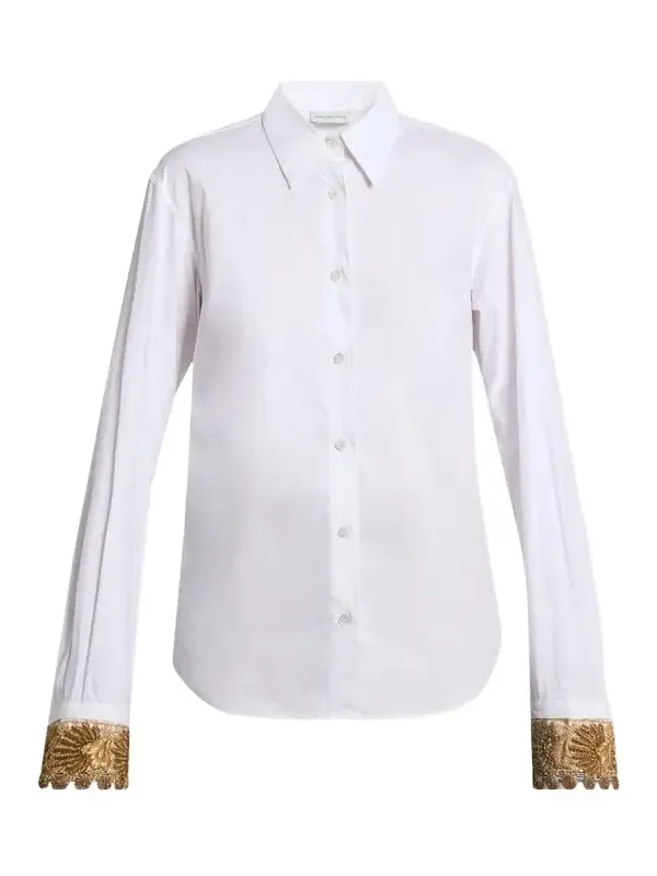 Embellished Cuff Cotton Poplin Button-Down Shirt