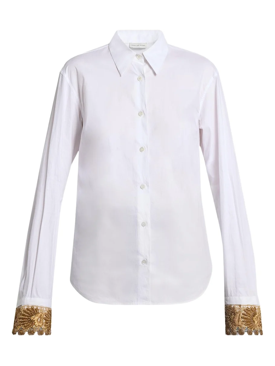 Embellished Cuff Cotton Poplin Button-Down Shirt Embellished Cuff Cotton Poplin Button-Down Shirt