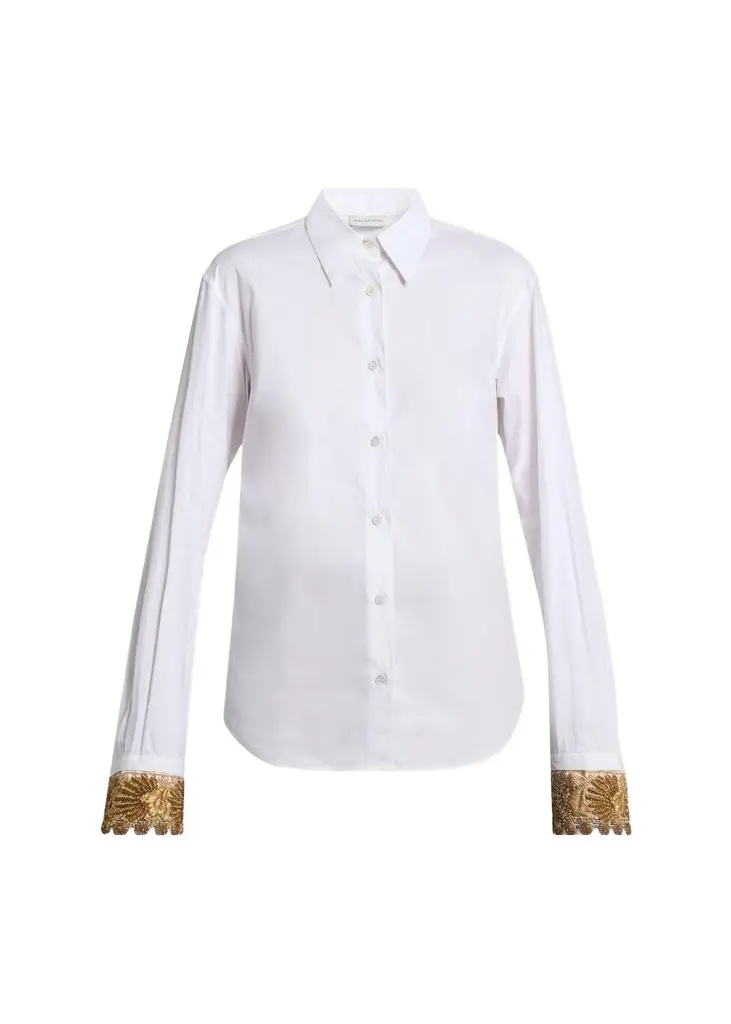Dries Van Noten Embellished Cuff Cotton Poplin Button-Down Shirt