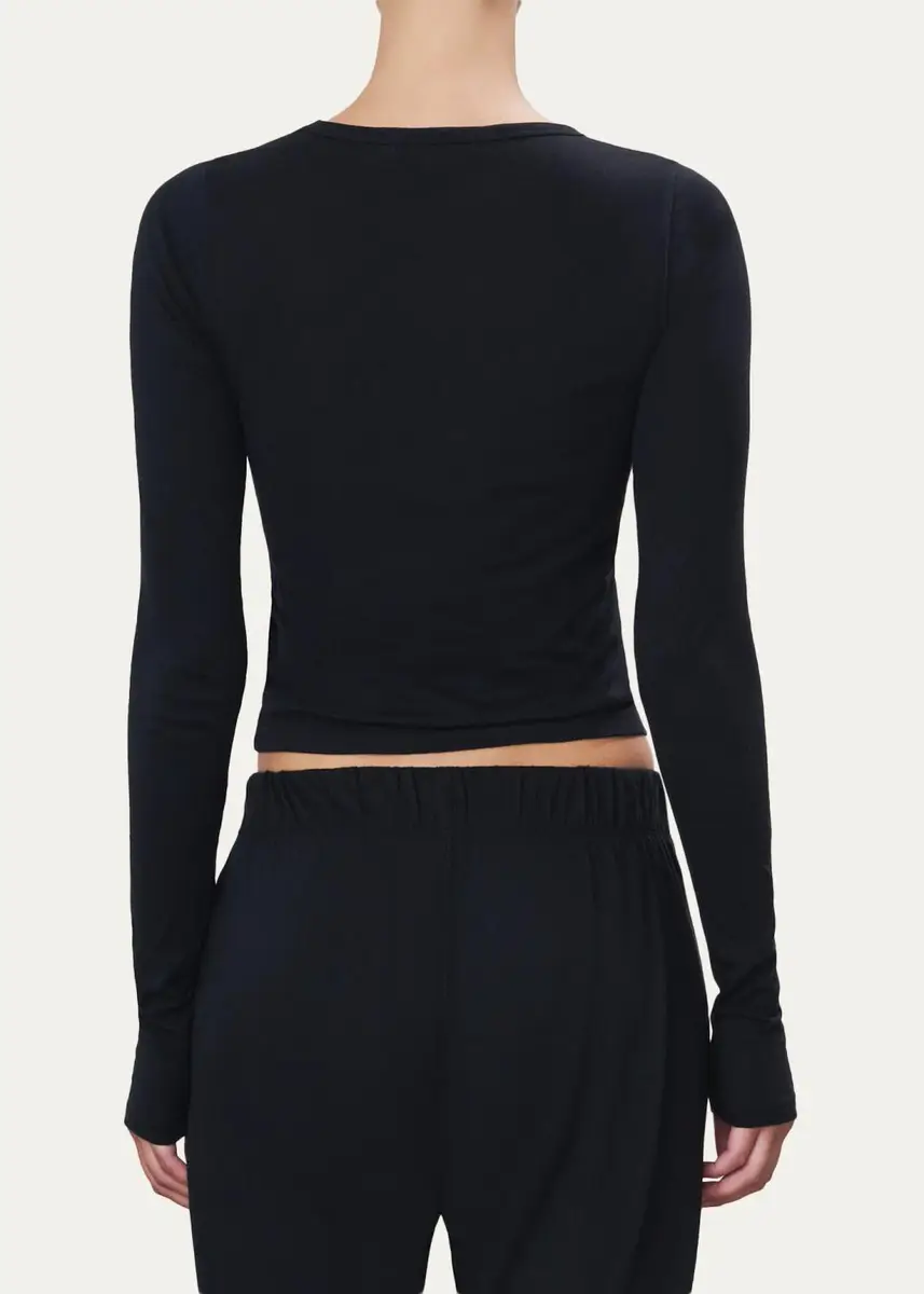ÉTERNE Fitted Crewneck Long-Sleeve T-Shirt | Thumbnail 3