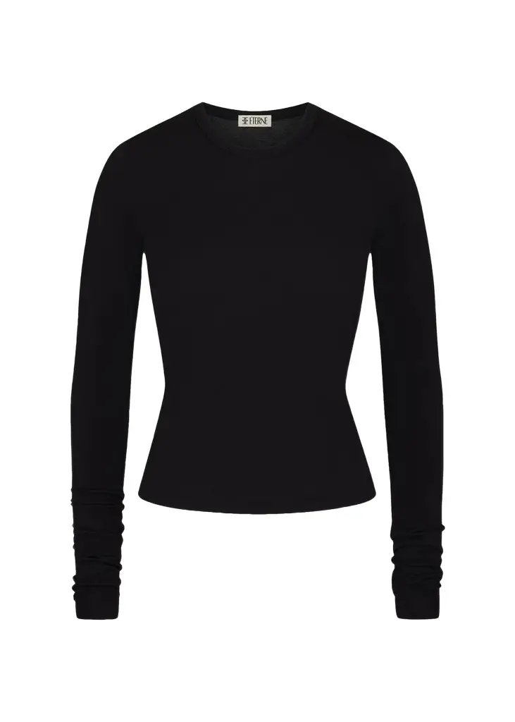 ÉTERNE Fitted Crewneck Long-Sleeve T-Shirt
