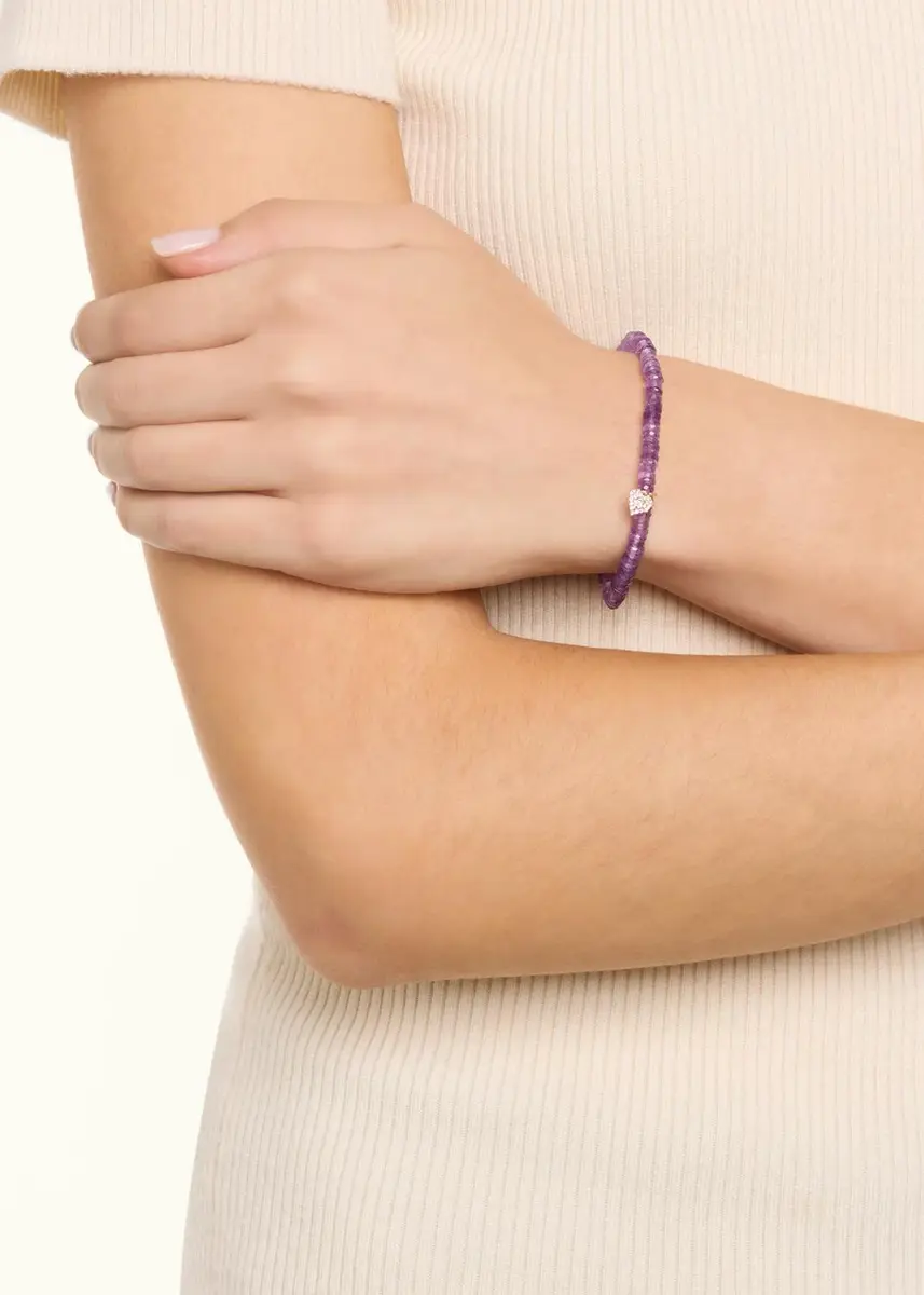 Sydney Evan 14K Diamond and Amethyst Heart on Beaded Stretch Bracelet | Thumbnail 2 Sydney Evan 14K Diamond and Amethyst Heart on Beaded Stretch Bracelet | Thumbnail 2