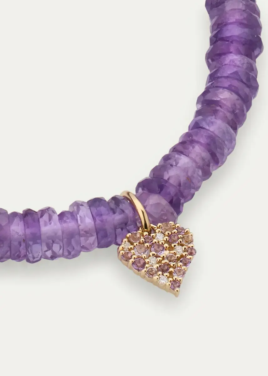 Sydney Evan 14K Diamond and Amethyst Heart on Beaded Stretch Bracelet | Thumbnail 3 Sydney Evan 14K Diamond and Amethyst Heart on Beaded Stretch Bracelet | Thumbnail 3