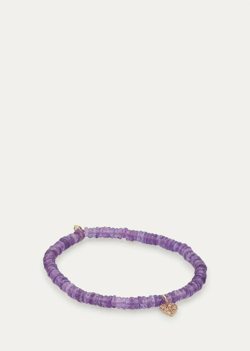 Sydney Evan 14K Diamond and Amethyst Heart on Beaded Stretch Bracelet | Thumbnail 4 Sydney Evan 14K Diamond and Amethyst Heart on Beaded Stretch Bracelet | Thumbnail 4