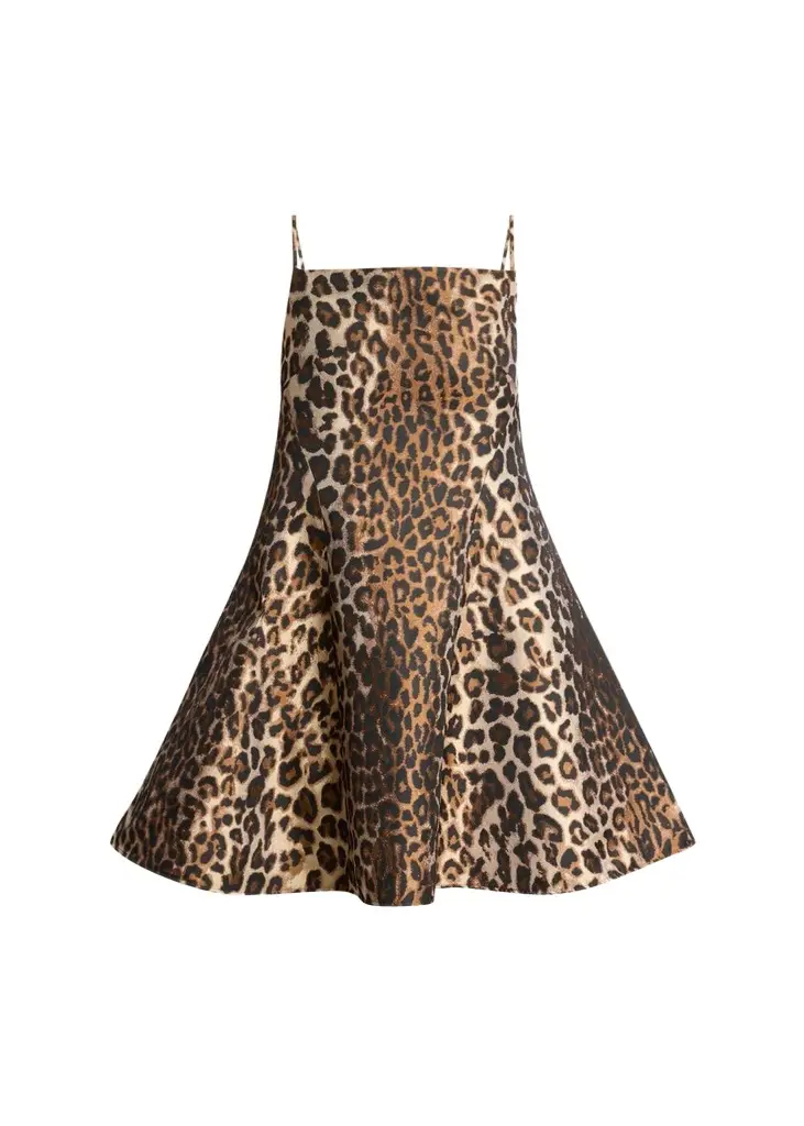 Sleeveless Sliced Leopard Jacquard Mini Dress Sleeveless Sliced Leopard Jacquard Mini Dress
