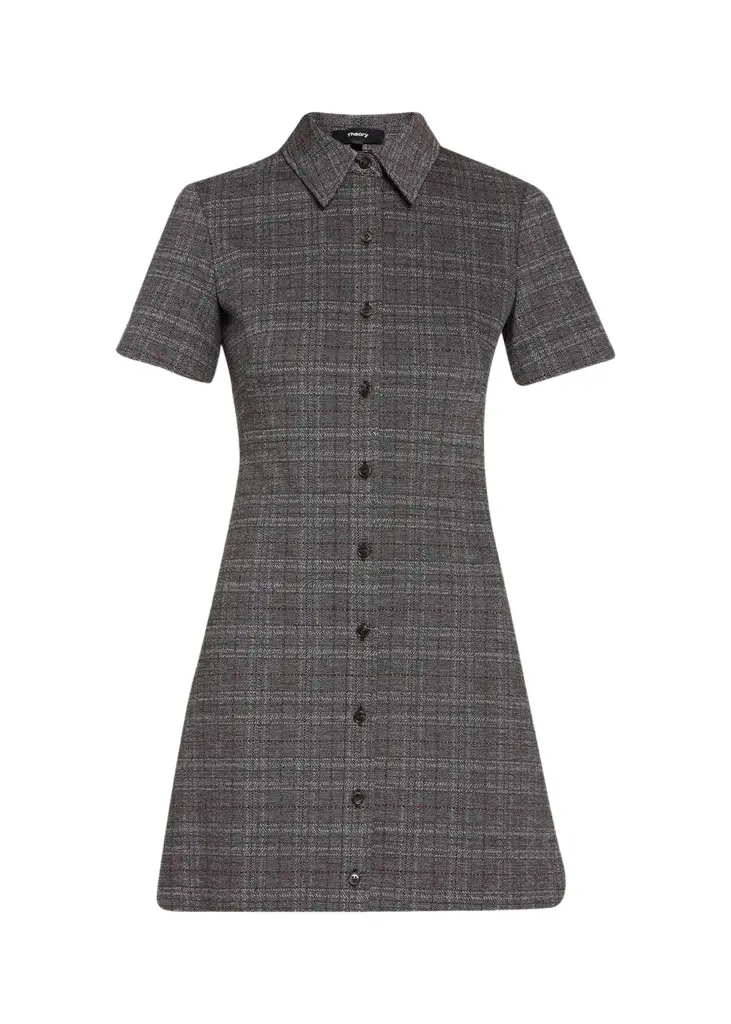 Theory Easy A-Line Glen Plaid Mini Dress