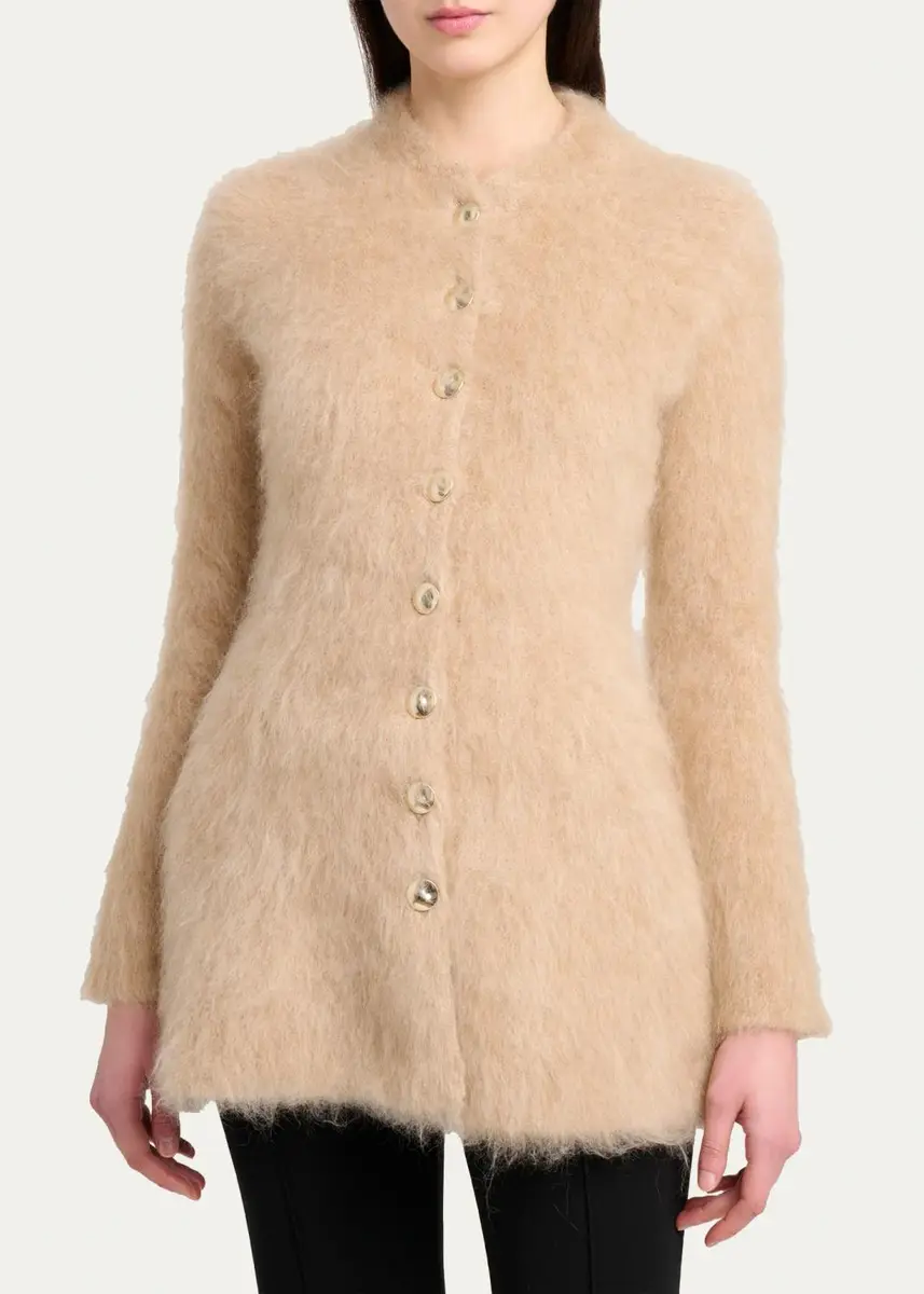 Proenza Schouler Aniza Fuzzy Mohair-Blend Crewneck Cardigan | Thumbnail 4 Proenza Schouler Aniza Fuzzy Mohair-Blend Crewneck Cardigan | Thumbnail 4