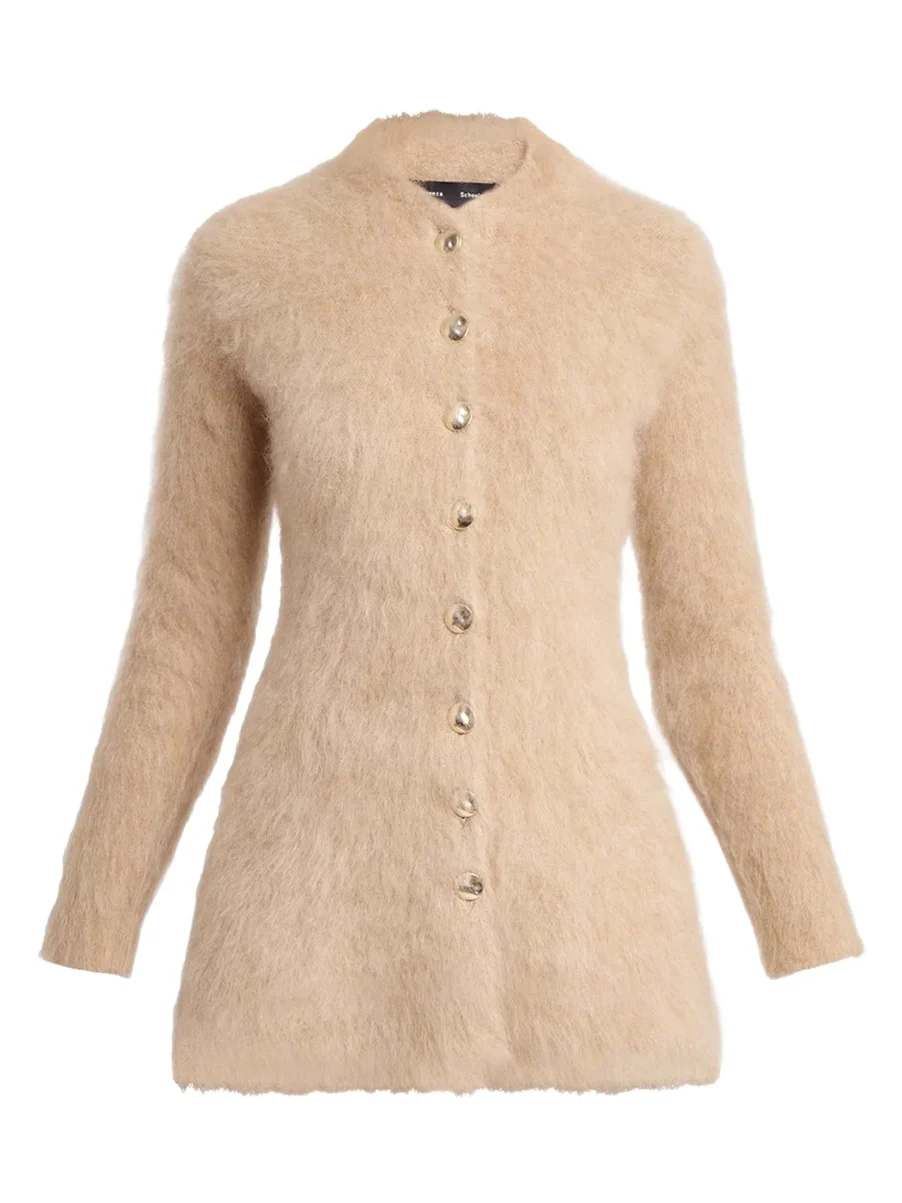 Proenza Schouler Aniza Fuzzy Mohair-Blend Crewneck Cardigan