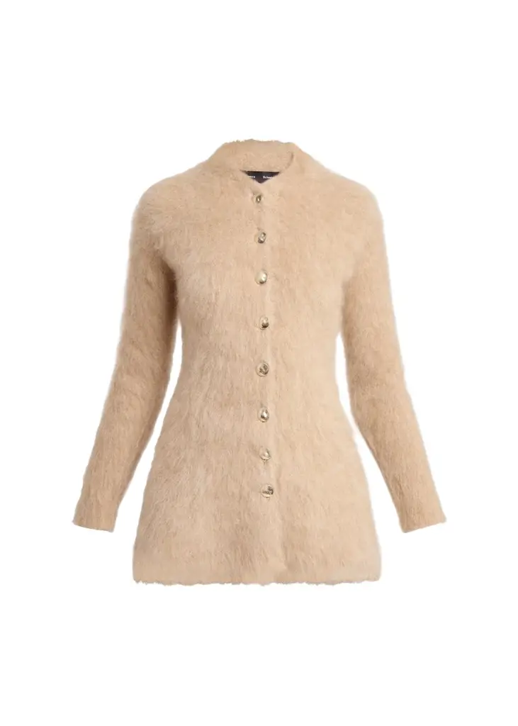 Aniza Fuzzy Mohair-Blend Crewneck Cardigan Aniza Fuzzy Mohair-Blend Crewneck Cardigan