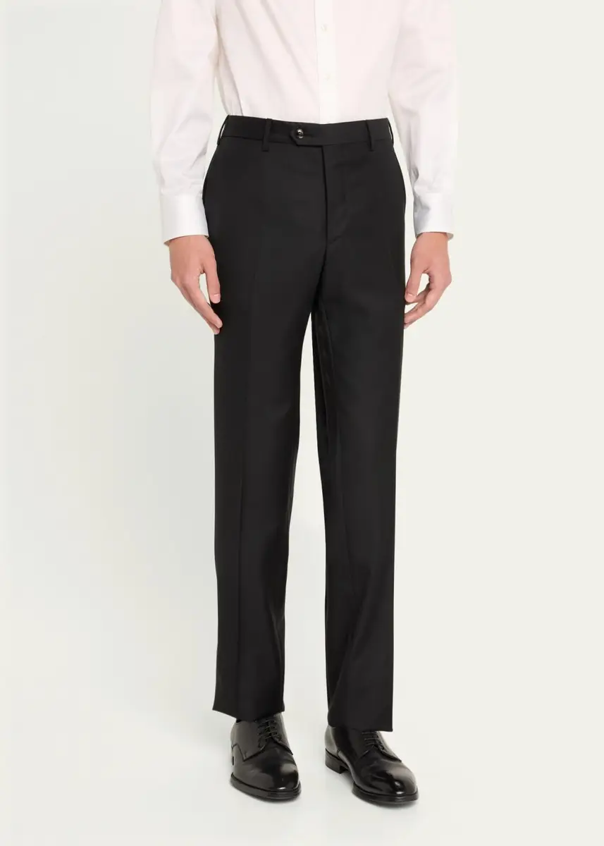 Giorgio Armani Men's Flat-Front Wool Trousers | Thumbnail 4 Giorgio Armani Men's Flat-Front Wool Trousers | Thumbnail 4
