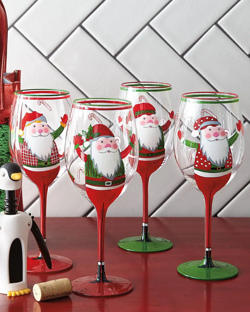 Neiman Marcus Hand-Painted Santa Wine Glasses, Set of 4 | Thumbnail 2 Neiman Marcus Hand-Painted Santa Wine Glasses, Set of 4 | Thumbnail 2