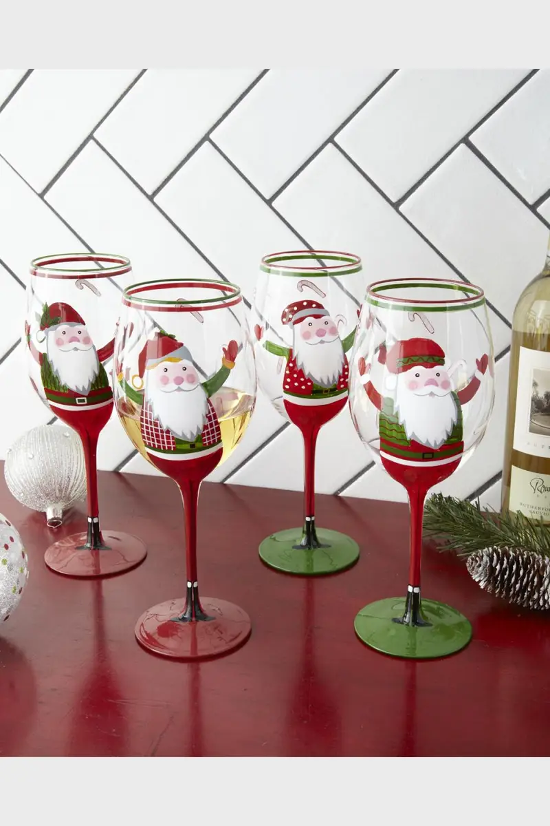 Neiman Marcus Hand-Painted Santa Wine Glasses, Set of 4 | Thumbnail 3 Neiman Marcus Hand-Painted Santa Wine Glasses, Set of 4 | Thumbnail 3