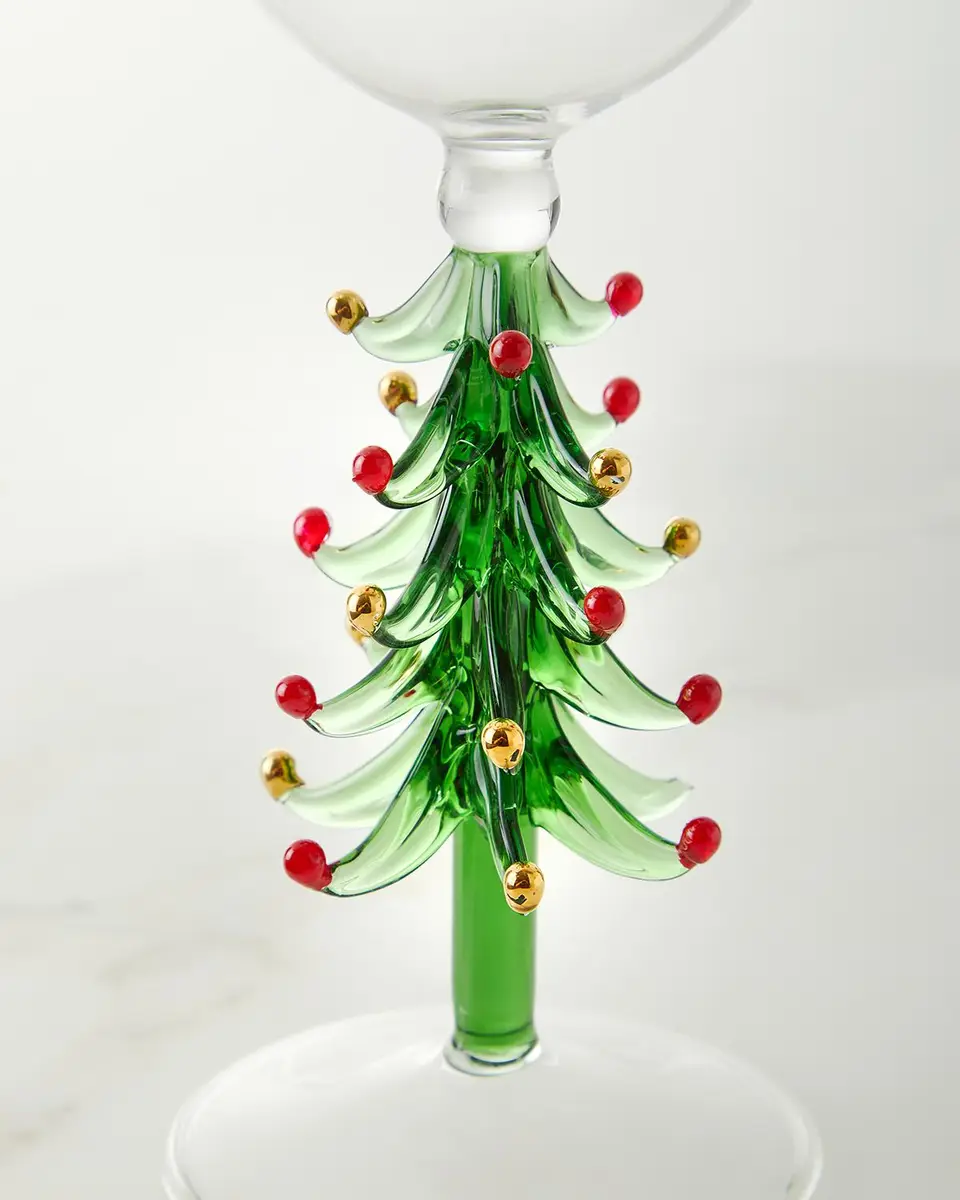 Neiman Marcus Figural Christmas Tree Wine Glasses, Set of 2 | Thumbnail 2