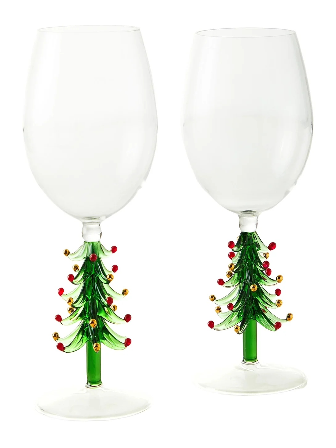 Neiman Marcus Figural Christmas Tree Wine Glasses, Set of 2