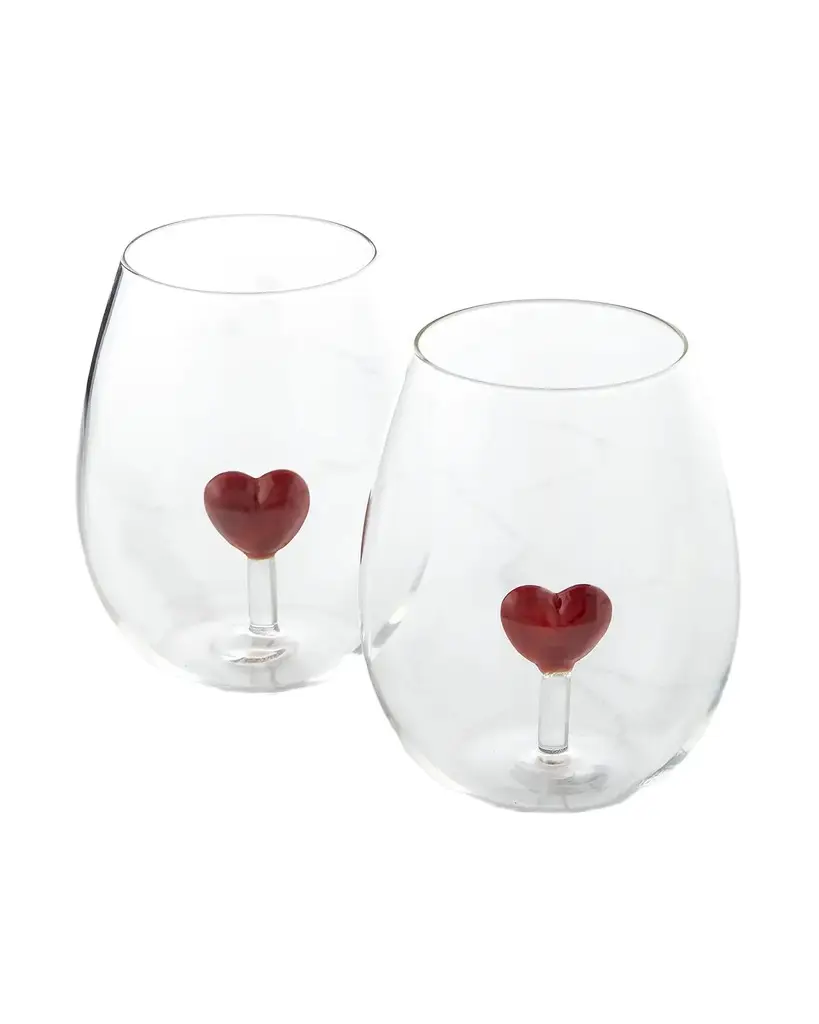 Neiman Marcus Red Heart Stemless Wine Glasses, Set of 2