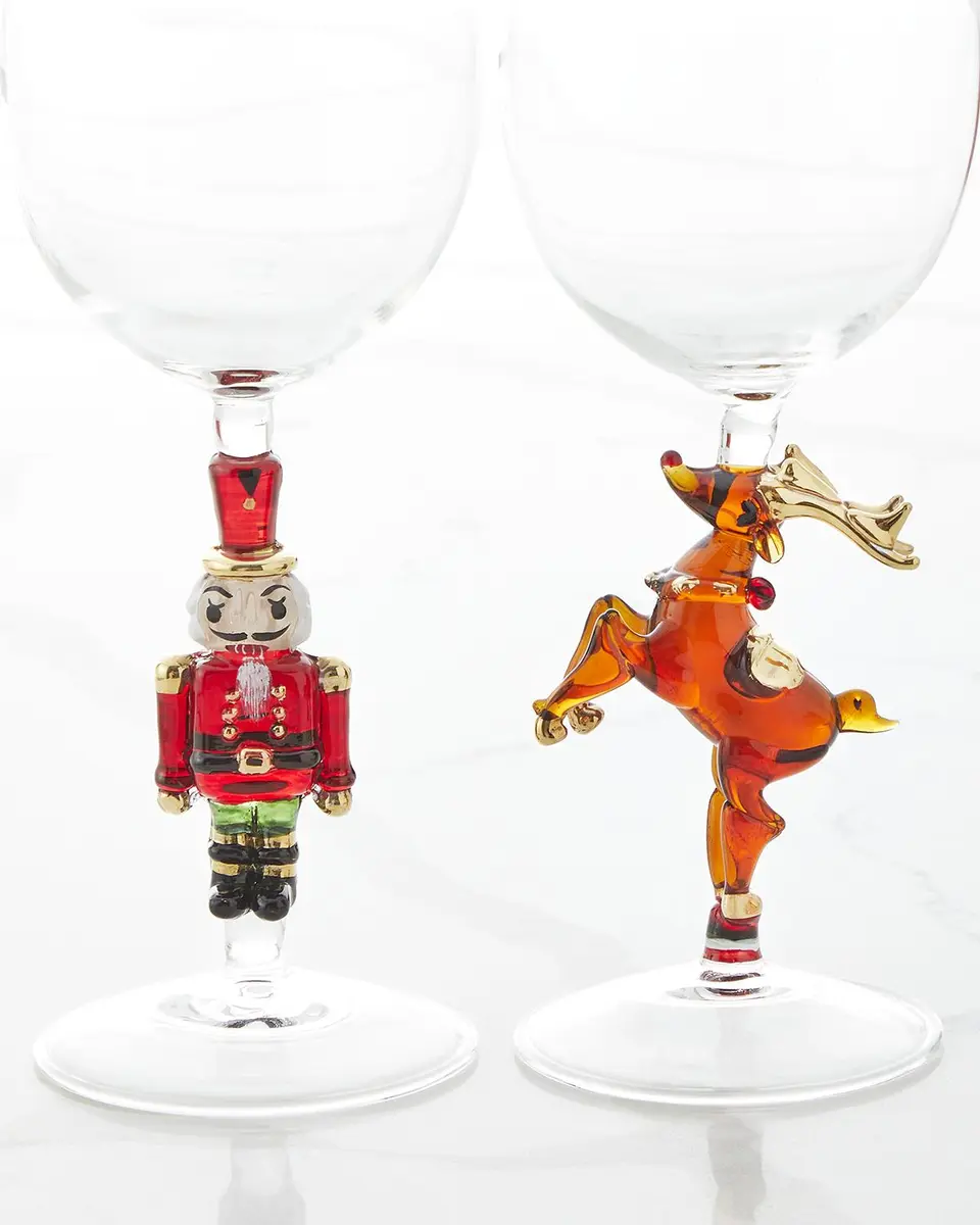 Neiman Marcus Mixed Figural Christmas Wine Glasses, Set of 4 | Thumbnail 2