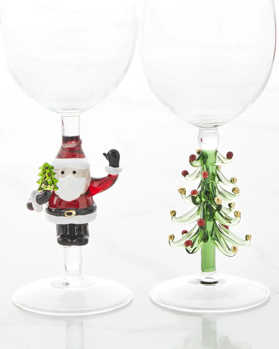 Neiman Marcus Mixed Figural Christmas Wine Glasses, Set of 4 | Thumbnail 3