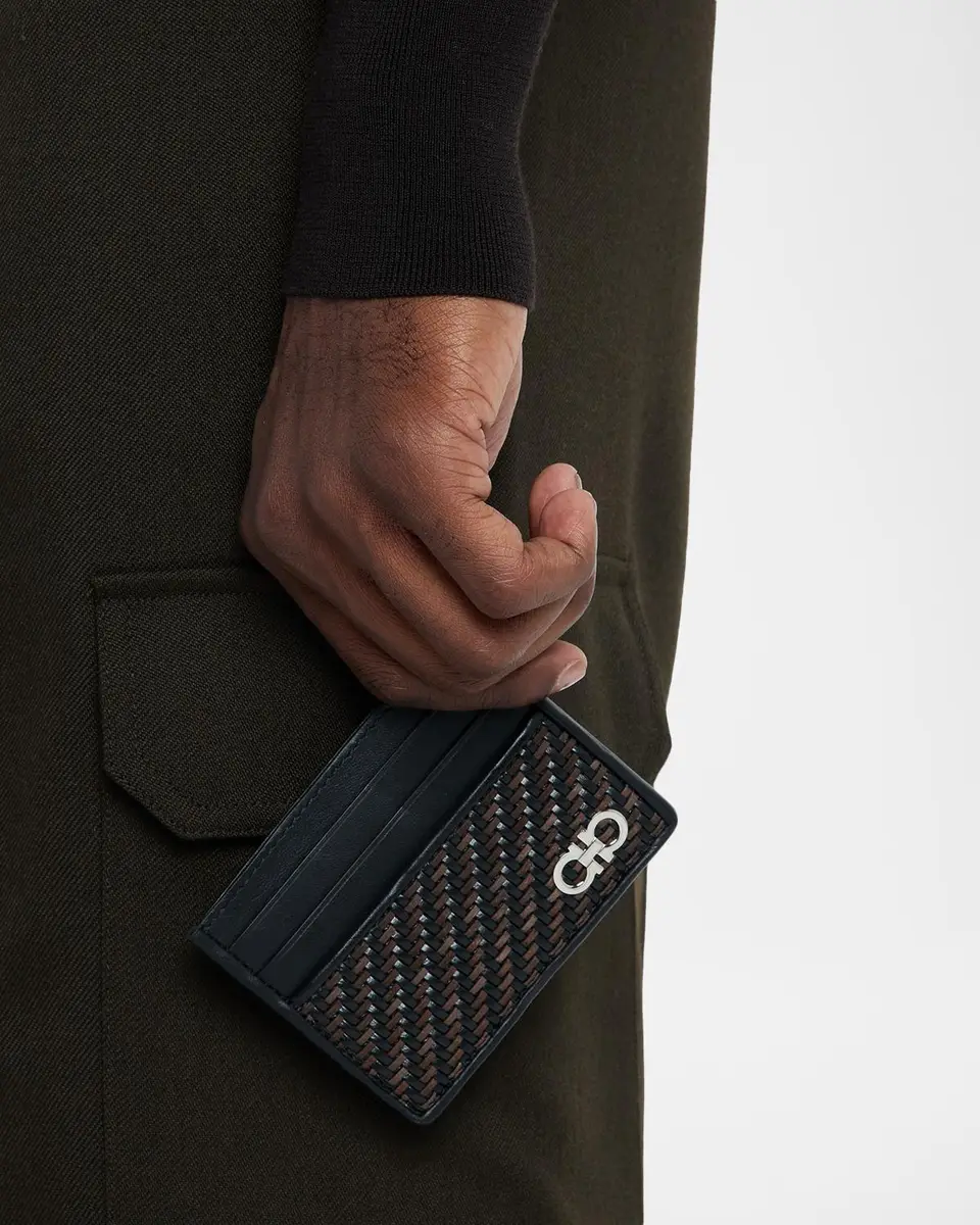 Ferragamo Men's Gancio Woven Leather Card Holder | Thumbnail 2 Ferragamo Men's Gancio Woven Leather Card Holder | Thumbnail 2