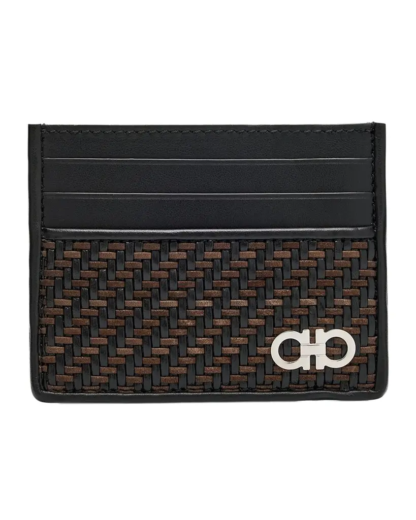 Ferragamo Men's Gancio Woven Leather Card Holder
