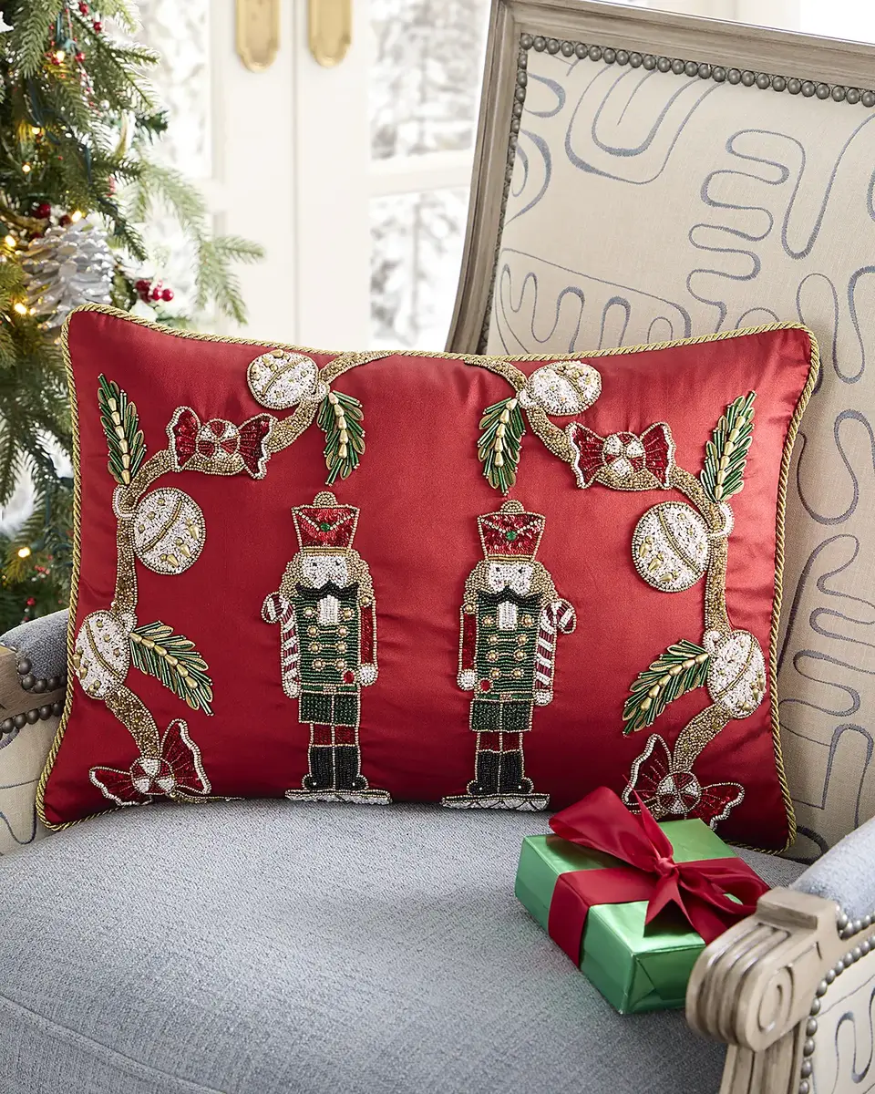 Kim Seybert Jingle Bells Beaded Decorative Pillow, 14" x 22"